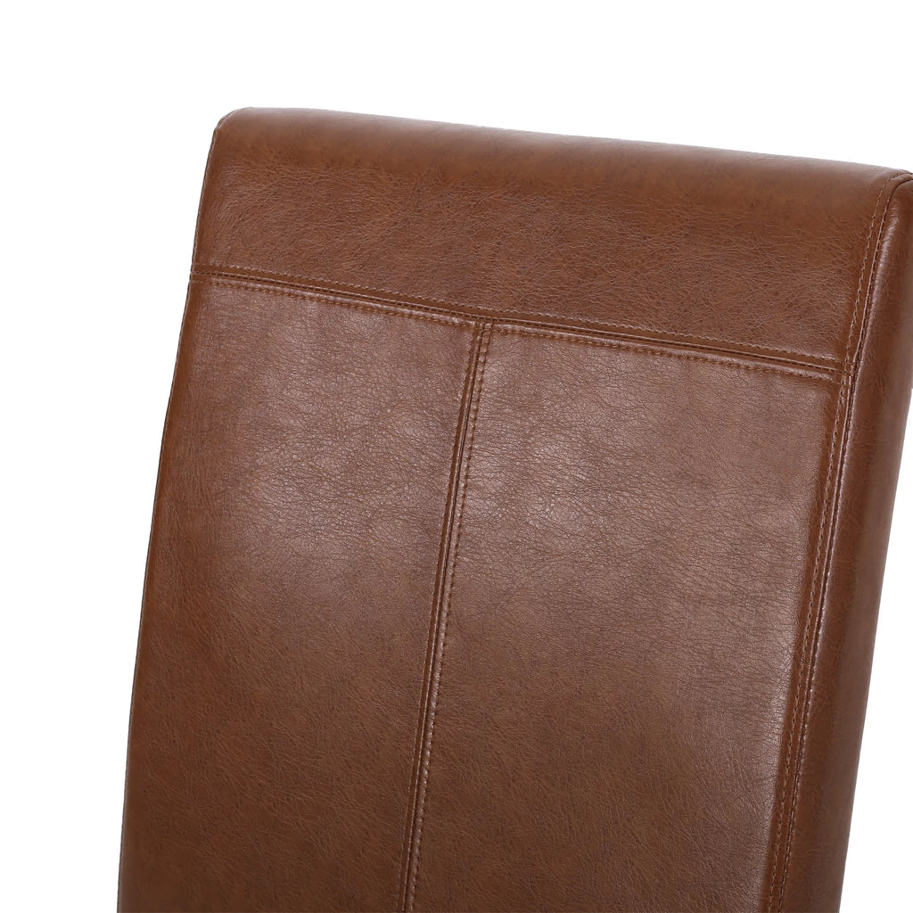 Cognac Brown Faux Leather Dining Chairs Set of 4 W312