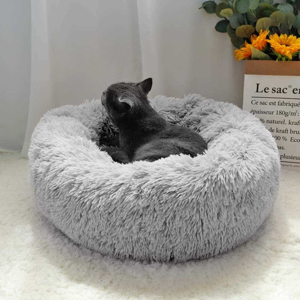 Round Plush Donut Pet Bed Warm Fur Cushion B2504