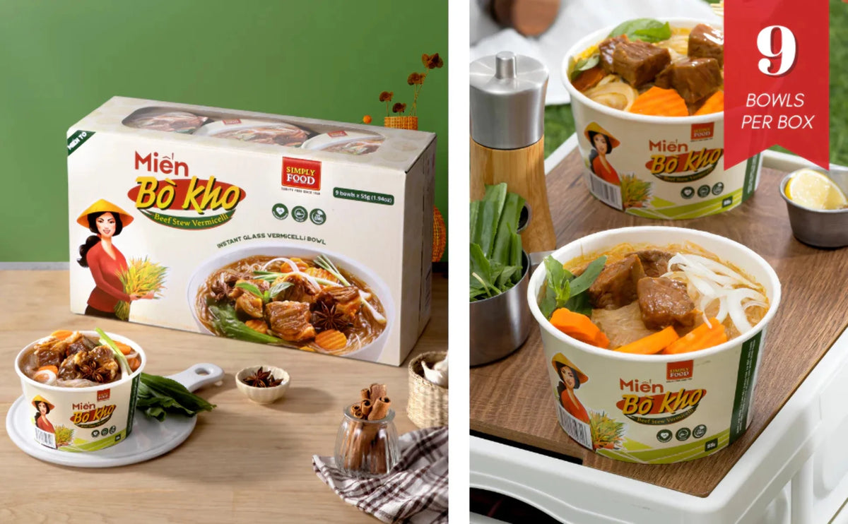 Instant Beef Stew Glass Noodle 9 Bowls 55g Fork Included M832089