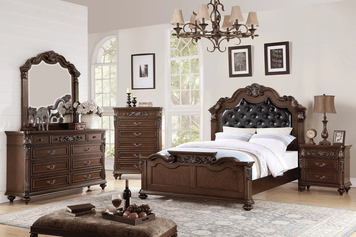 4pcs Tufted Panel Eastern King Bed Dresser Mirror Nightstand U370118