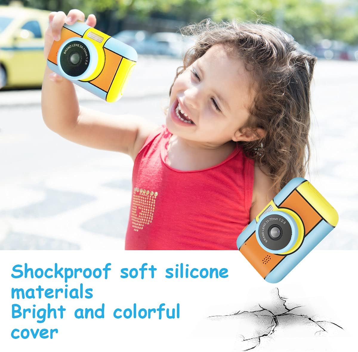 Blue and Yellow 24MP Dual Lens Kids Digital Camera with 32G SD Card I8672