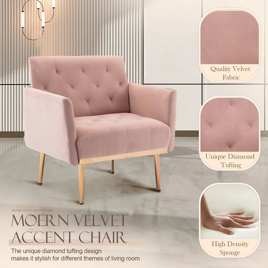 Pink Velvet Accent Chair with Metal Legs Q426