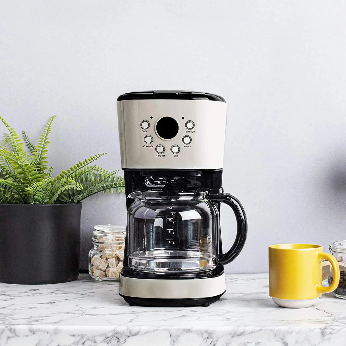 Retro Style Programmable Coffee Maker with Glass Carafe, 12 Cup Capacity V4129