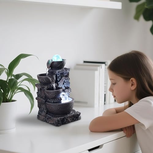 4-Tier Stone Tabletop Fountain with LED Lights D501