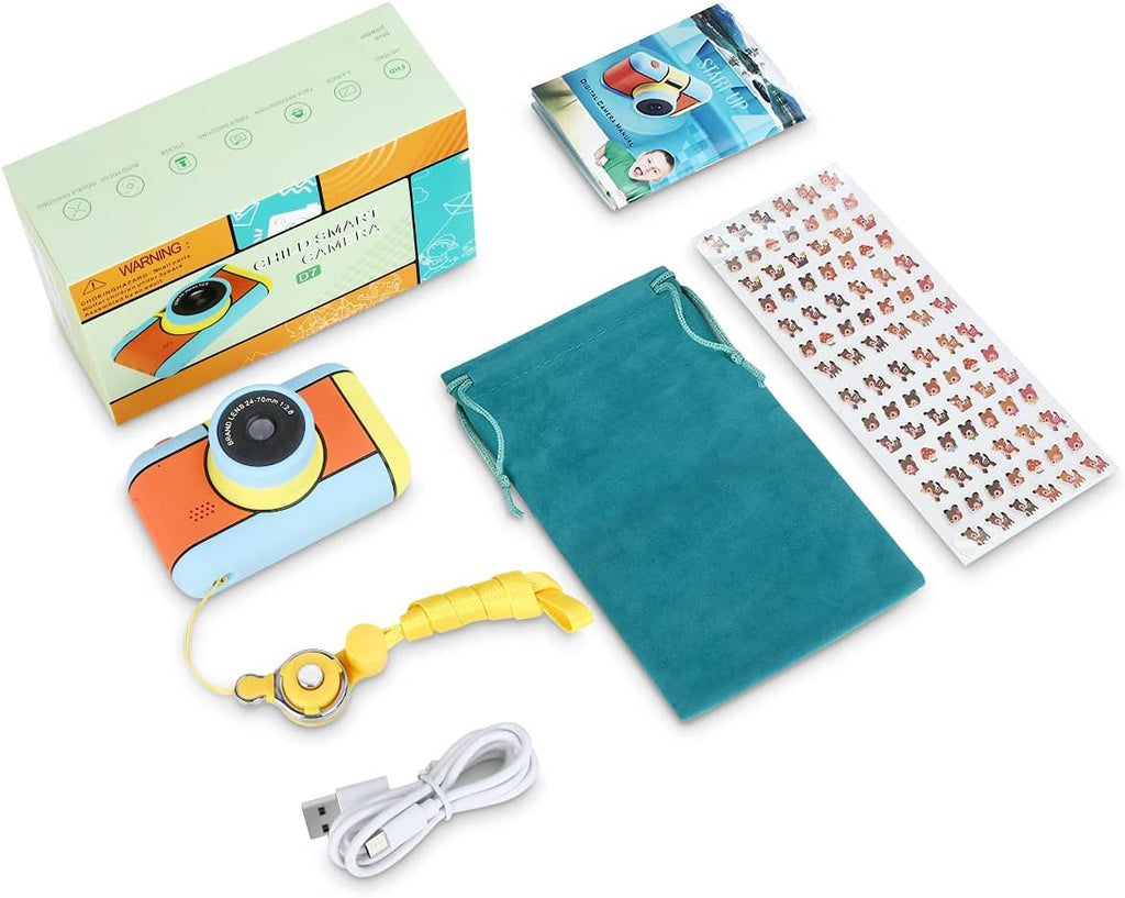 Blue and Yellow 24MP Dual Lens Kids Digital Camera with 32G SD Card I8672