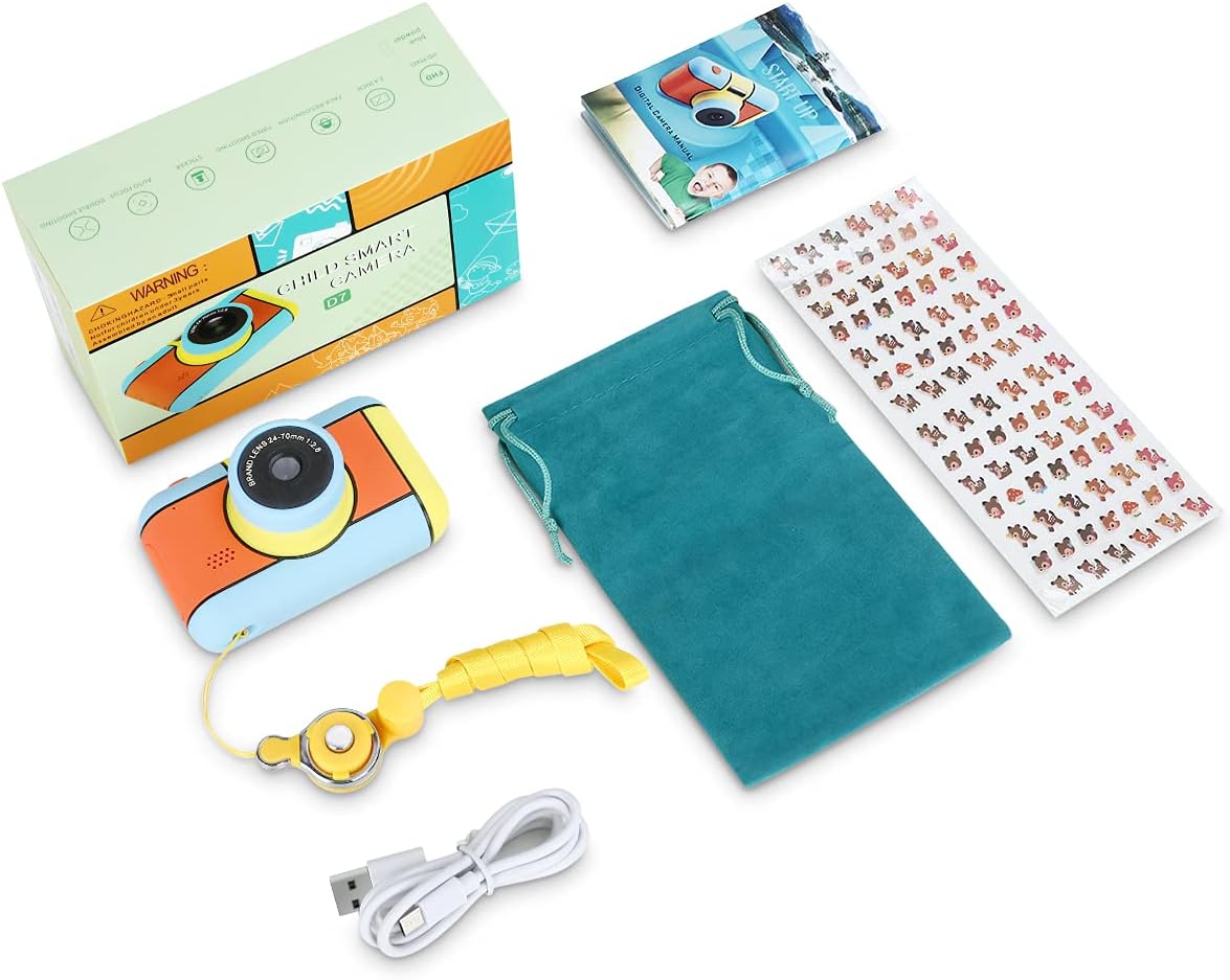 Blue and Yellow 24MP Dual Lens Kids Digital Camera with 32G SD Card I8672