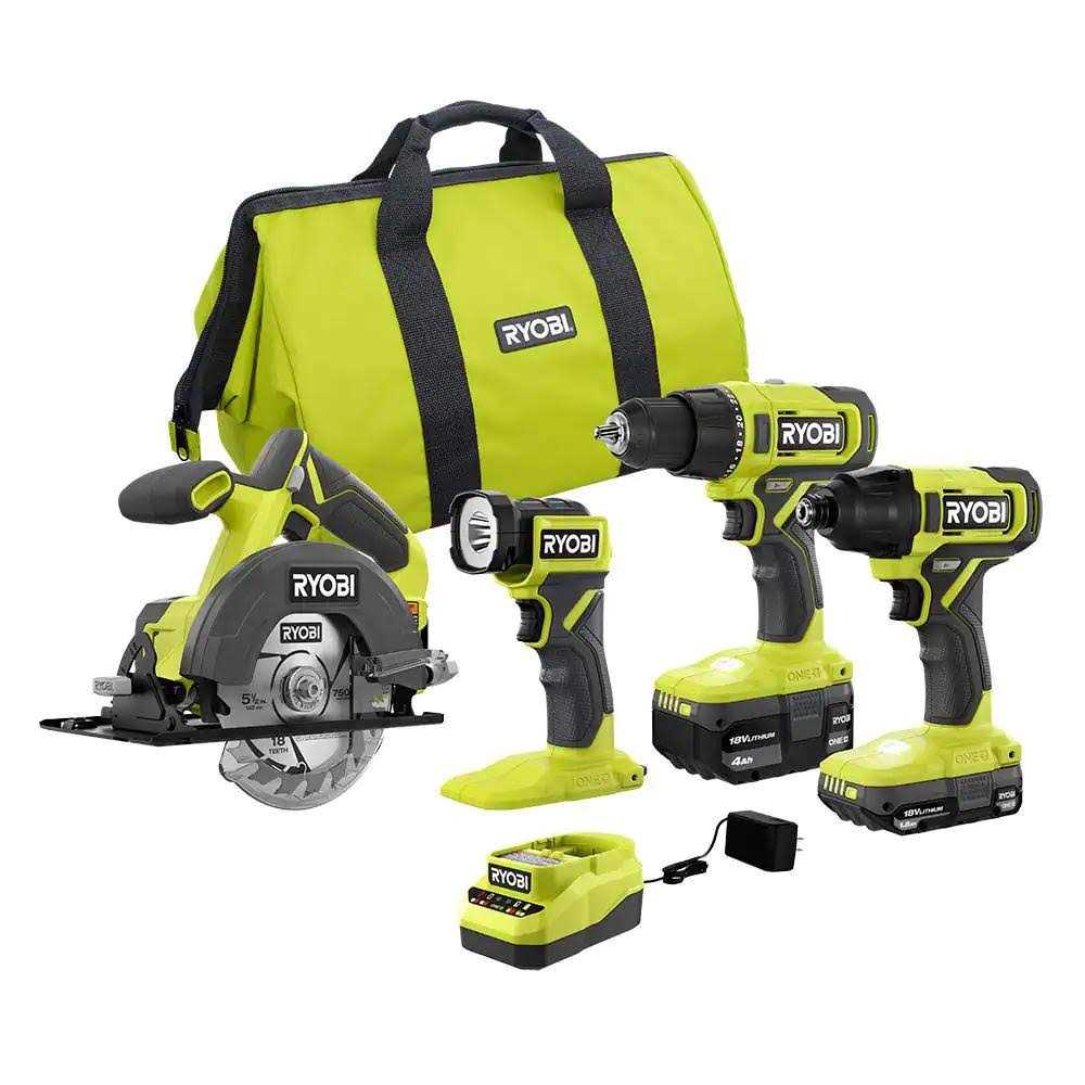 18V Cordless 4-Tool Combo Kit with 1.5 Ah Battery and 4.0 Ah Battery K77969