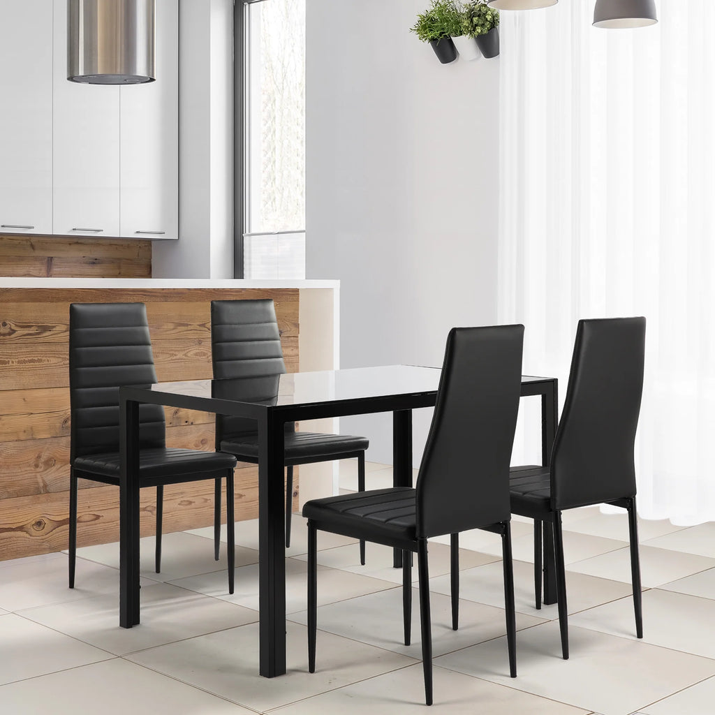 5 Pieces Tempered Glass Dining Table Set with 4 Faux Leather Chairs S3438
