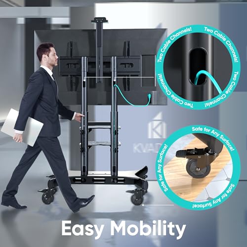 Black Mobile TV Stand on Wheels for 50-86 Inch TVs, Adjustable Height, VESA 800x500 U5490