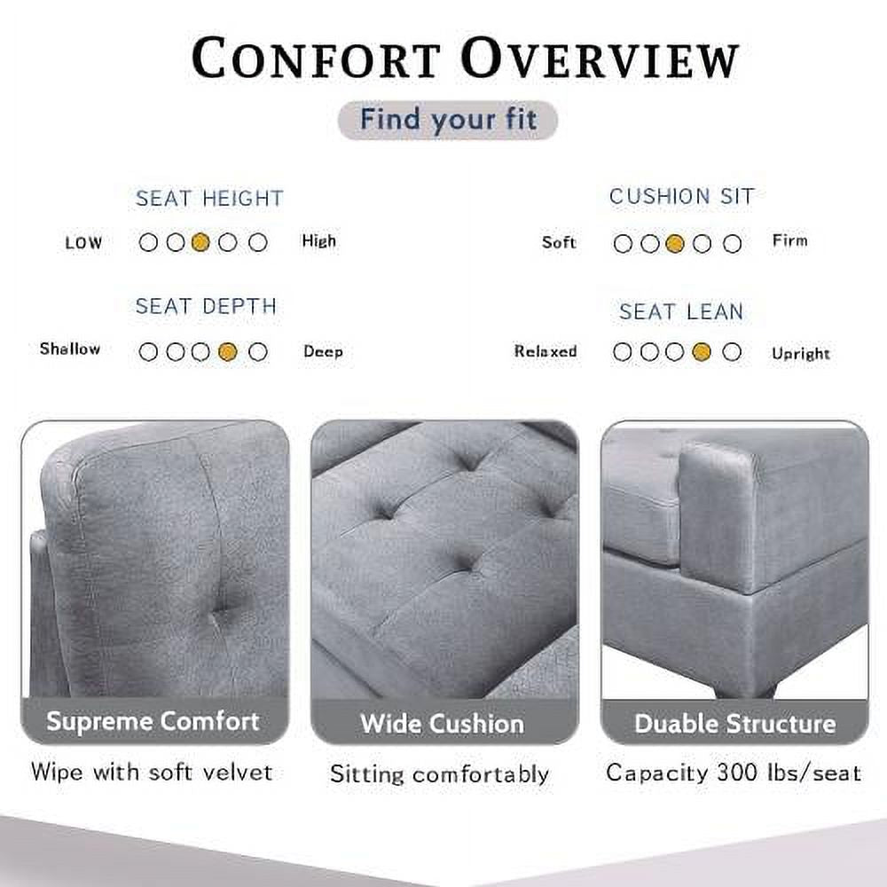 3 Piece Microfiber Sectional Sofa with Reversible Chaise Lounge Storage Ottoman and Cup Holders I516