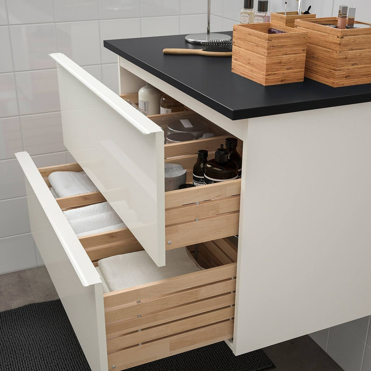Sink Cabinet with 2 Drawers, High Gloss White P850