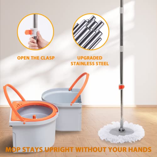 4 Reusable Microfiber Mop Heads Mop and Bucket with Wringer Set V1902