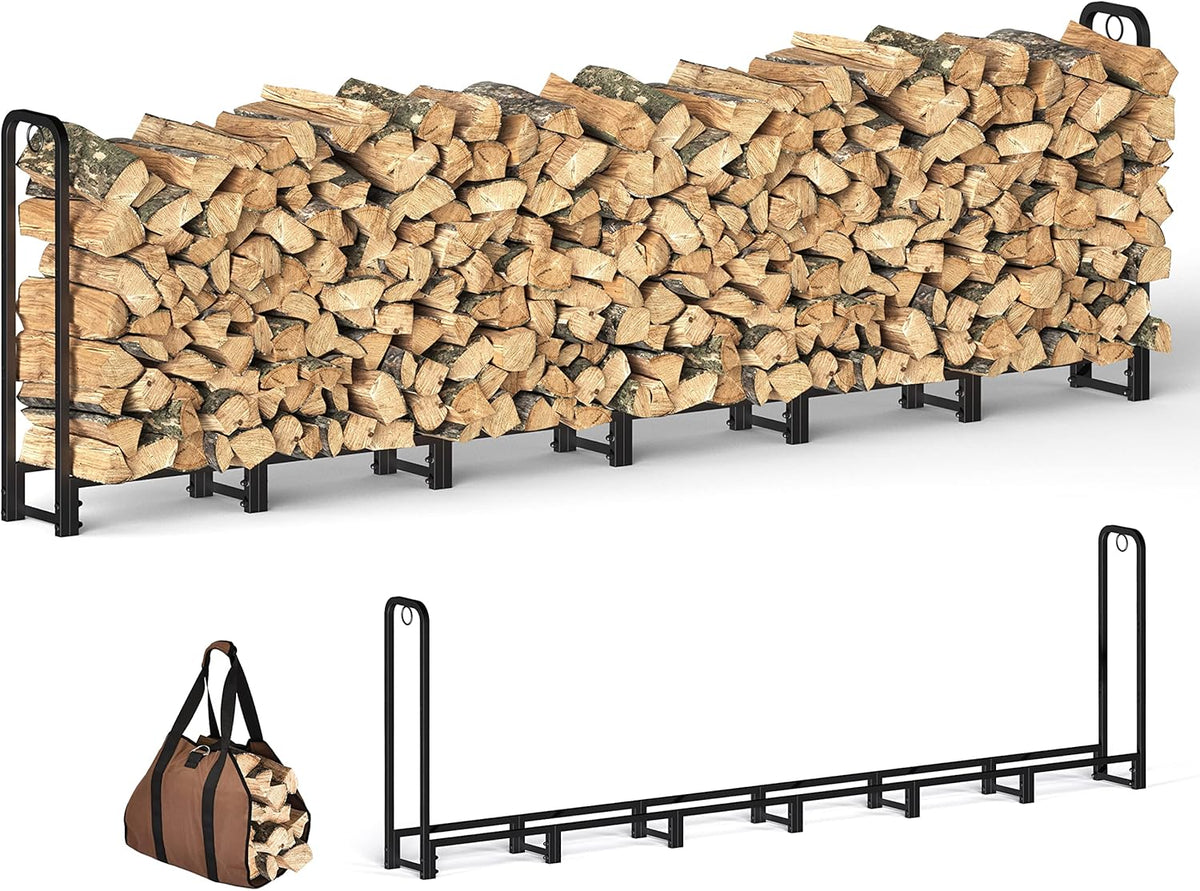Black Adjustable Firewood Rack with Waterproof Cover F47059