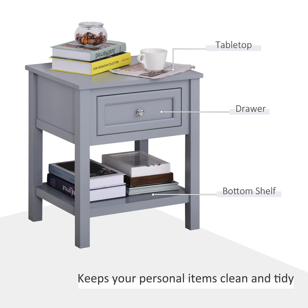 Accent End Table with Gray Tabletop, Storage Drawer, and Bottom Shelf B388