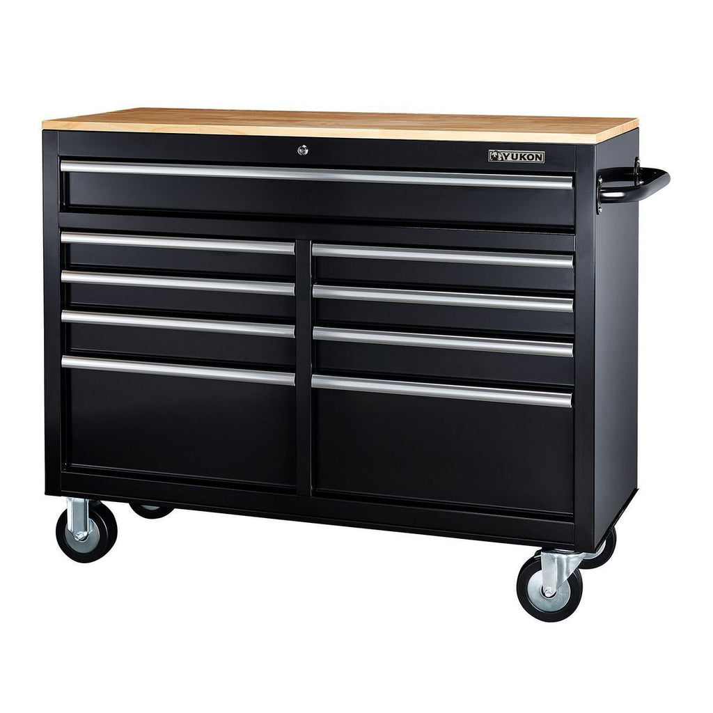 Black 9-Drawer Mobile Storage Cabinet with Solid Wood Top Q415020