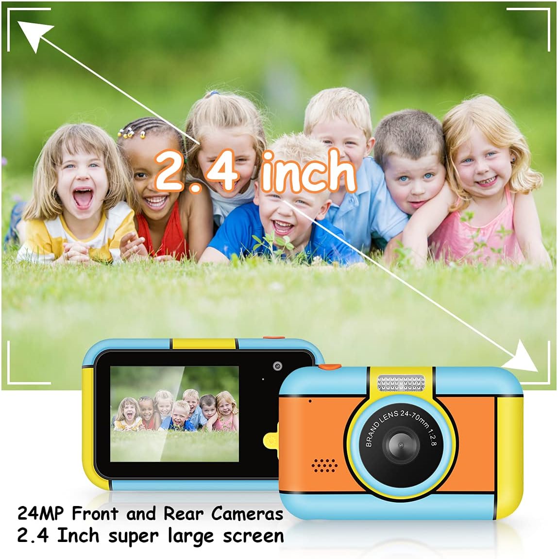 Blue and Yellow 24MP Dual Lens Kids Digital Camera with 32G SD Card I8672