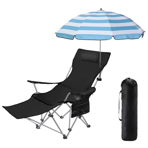Folding Reclining Camping Chair with Umbrella and Foot Rest Z815