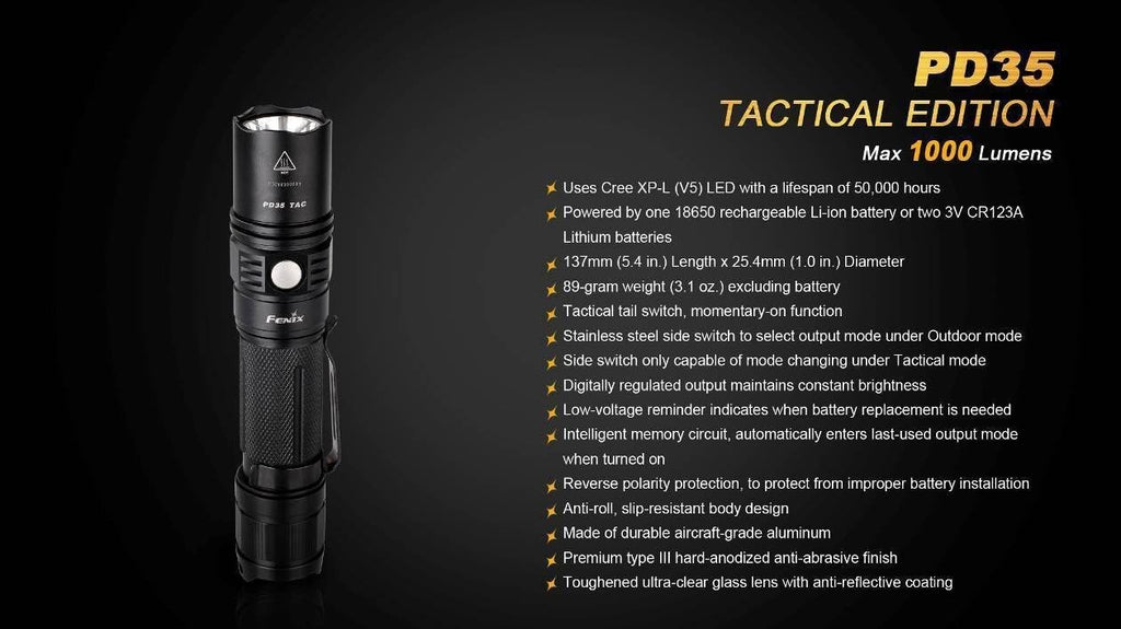 Tactical Flashlight with Pressure Switch and Two CR123A Lithium Batteries D726474