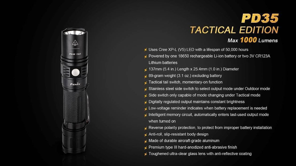 Tactical Flashlight with Pressure Switch and Two CR123A Lithium Batteries D726474