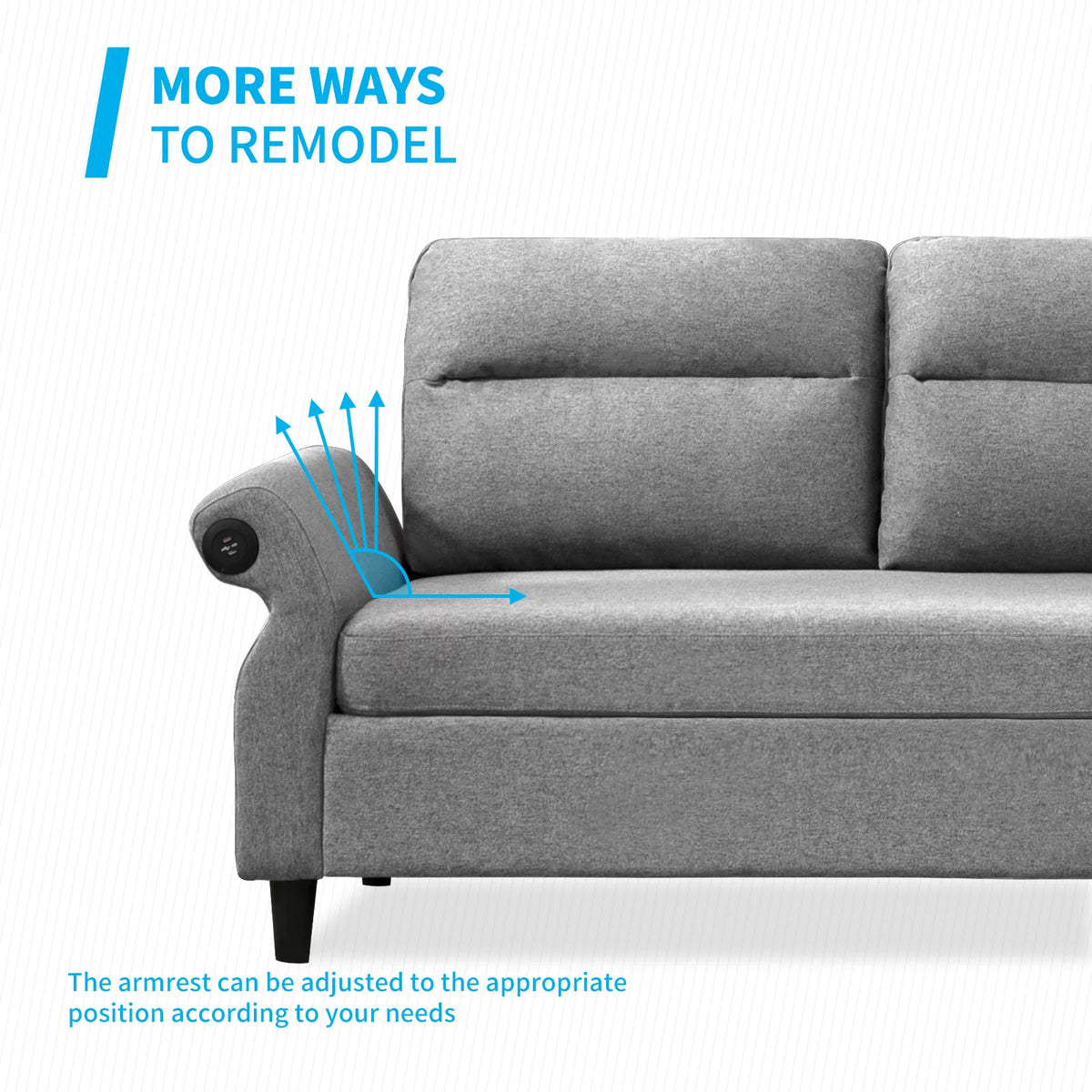 88" Convertible Sectional Sofa Couch with 2 USB Ports, Linen Fabric, Light Grey X2400