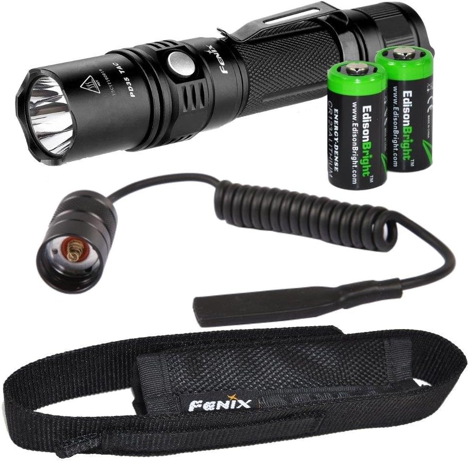 Tactical Flashlight with Pressure Switch and Two CR123A Lithium Batteries D726474
