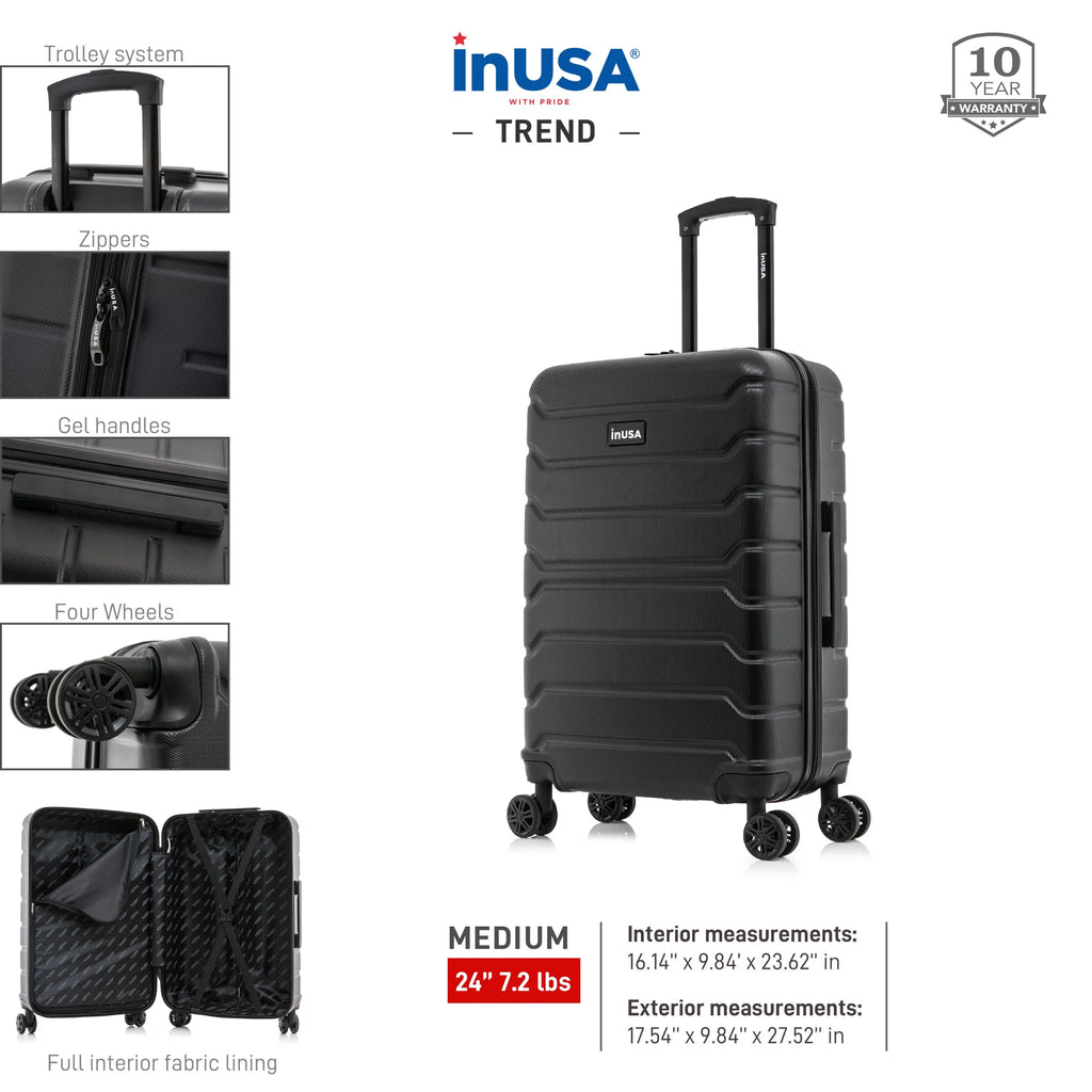 24" Hardside Lightweight Luggage with Spinner Wheels, Black T8873