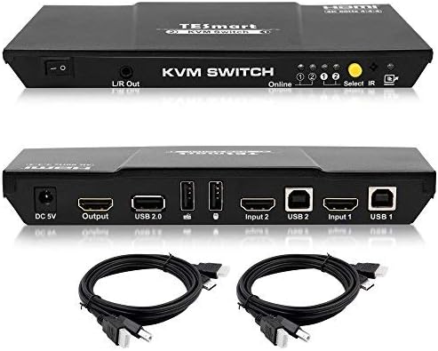 HDMI 4K@60Hz 2x1 KVM Switch with 2 Pcs 5ft KVM Cables Grey W17277
