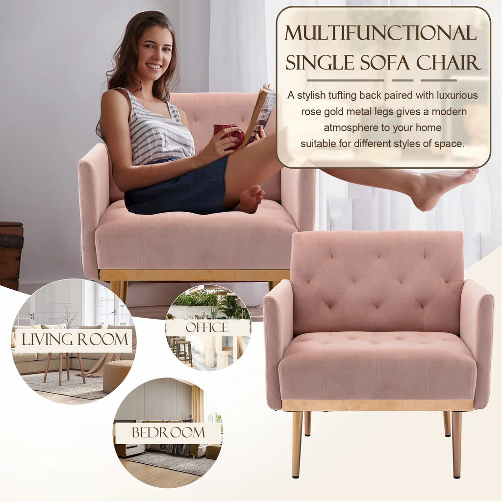 Pink Velvet Accent Chair with Metal Legs Q426
