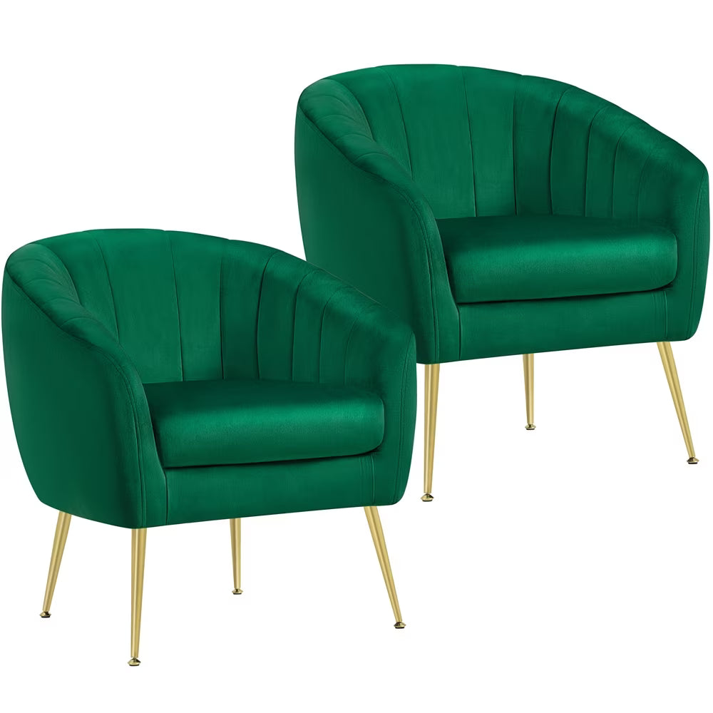 Green Channel Tufted Accent Armchair with Gold Metal Legs U243937