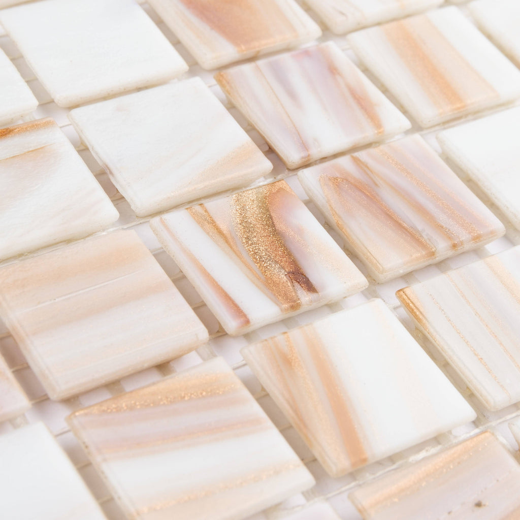 Fused Glass Mosaic Wall Tile, 12 inch x 12 inch, Brown/Tan/White/Copper X498