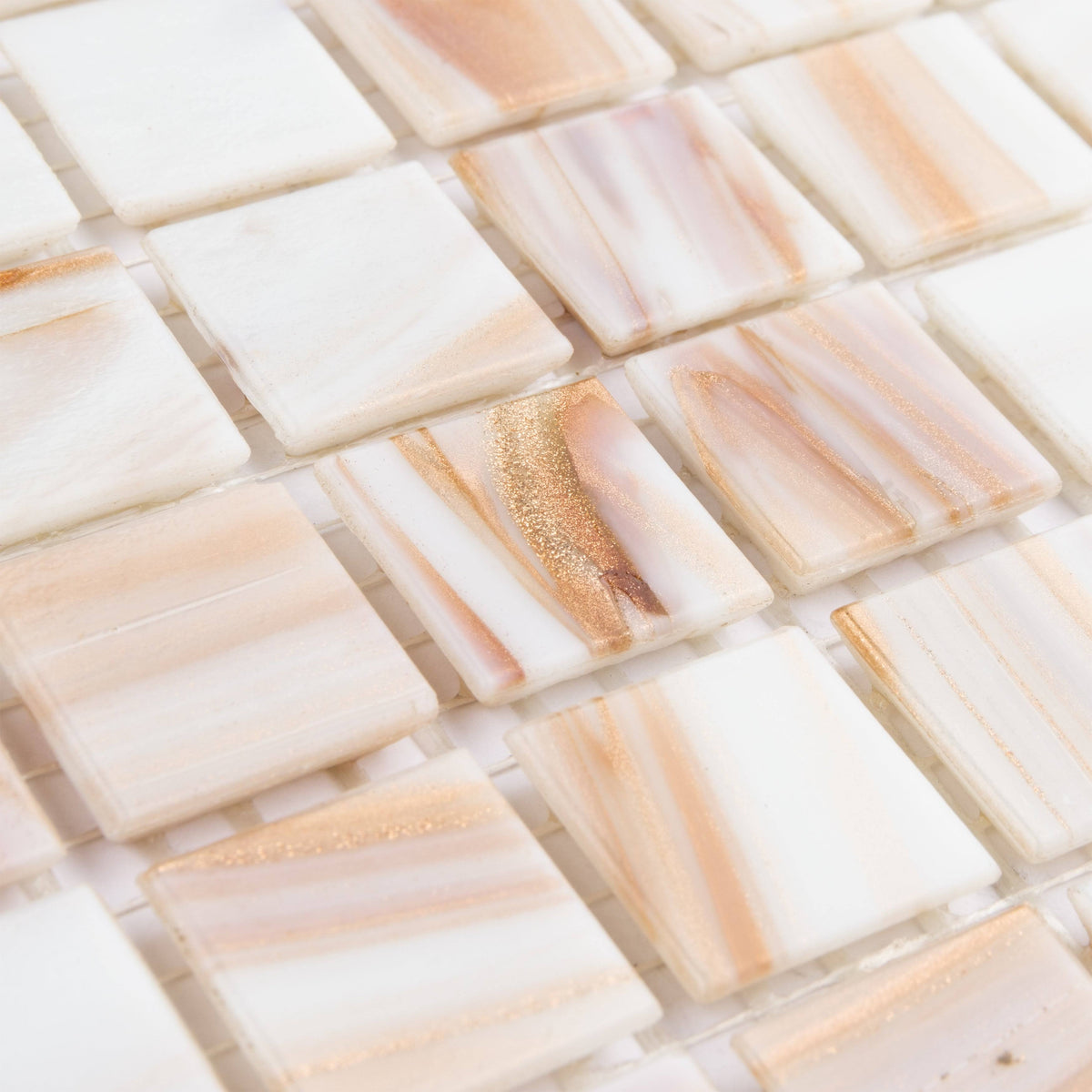 Fused Glass Mosaic Wall Tile, 12 inch x 12 inch, Brown/Tan/White/Copper X498