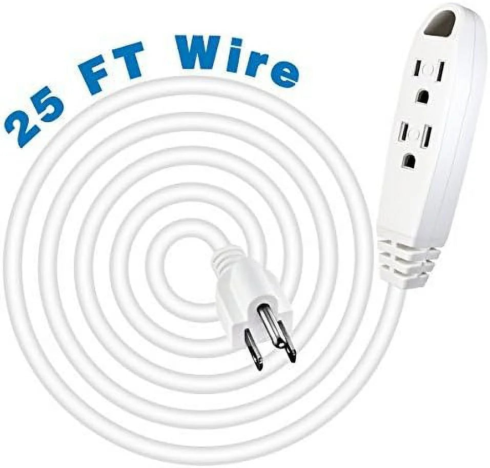 25-Feet 3 Outlet Extension Cord, 16/3 SJTW, 13 Amp 125 V, White H889