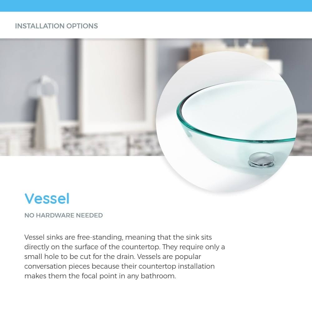 Crystal Vessel Sink Ensemble with Chrome Finish Faucet, Pop-Up Drain, and Sink Ring A283406