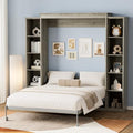 Gray Queen Wood Wall Bedframe with Storage Bookcase and 4 Adjustable Shelves B3008