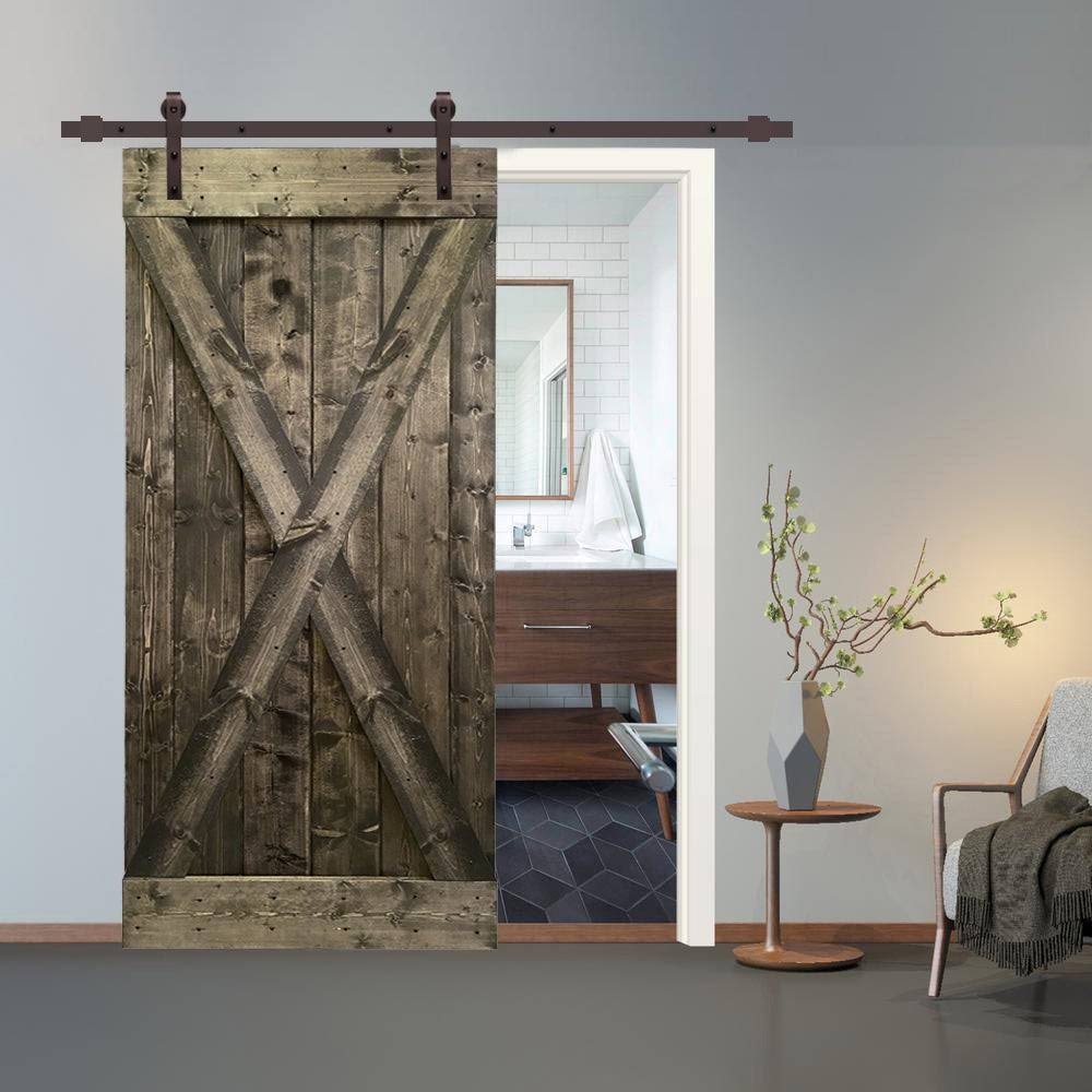 36 in. x 84 in. Espresso Stained Wood Interior Sliding Barn Door with Hardware Kit G30489