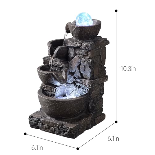 4-Tier Stone Tabletop Fountain with LED Lights D501