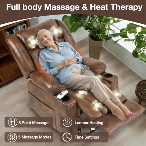 Light Brown Power Lift Recliner Chair with Heat and Massage Q754