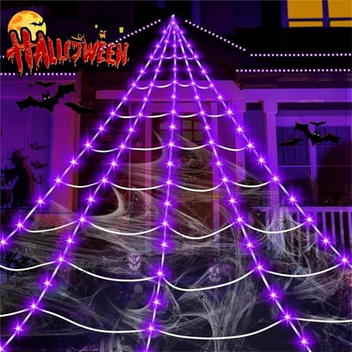 250LED 23x18 FT Lighted Black Spider Web with Purple Lights W109