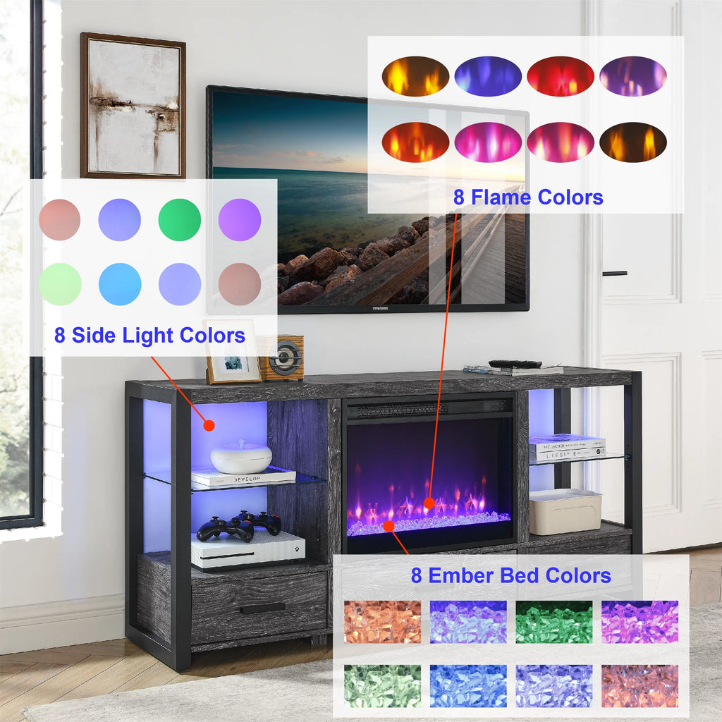 60 Inch Electric Fireplace Media TV Stand with LED Lights H69648