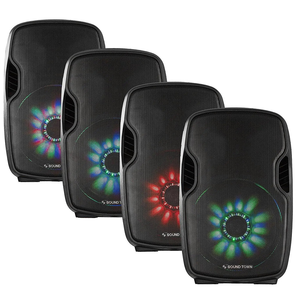 15-inch 2-Way Portable PA Speaker with Built-in Rechargeable Battery, 2 Wireless Mics, Bluetooth, USB, SD Card Reader, LED R914