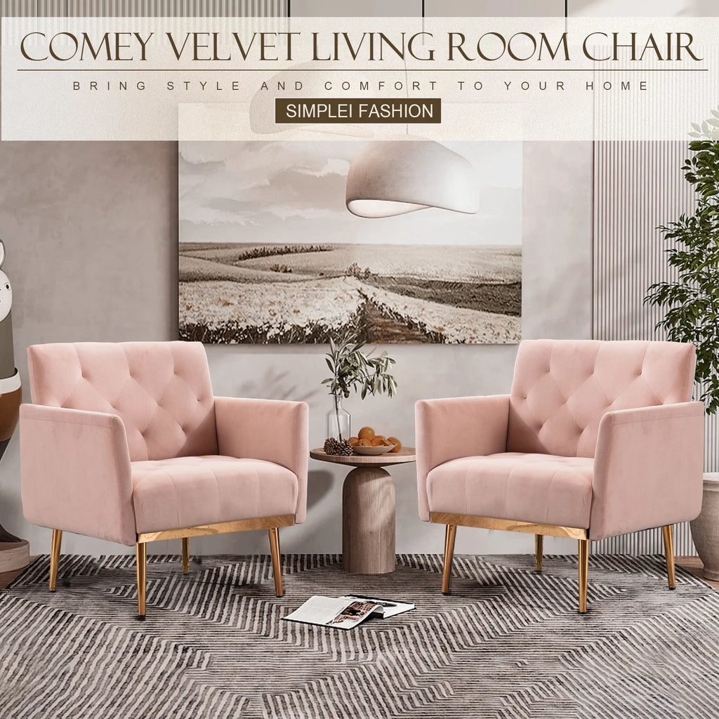 Pink Velvet Accent Chair with Metal Legs Q426