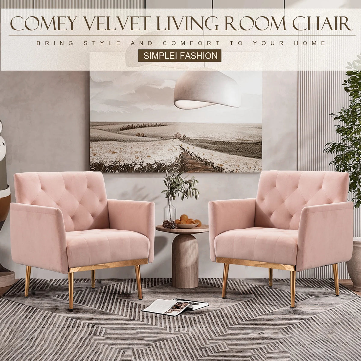 Pink Velvet Accent Chair with Metal Legs Q426