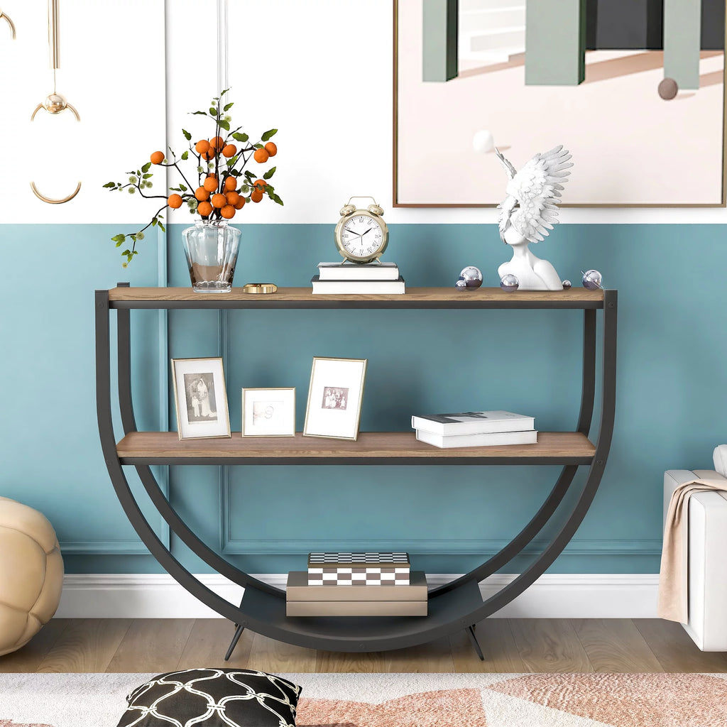 Brown Textured Metal Distressed Wood Console Table K466546