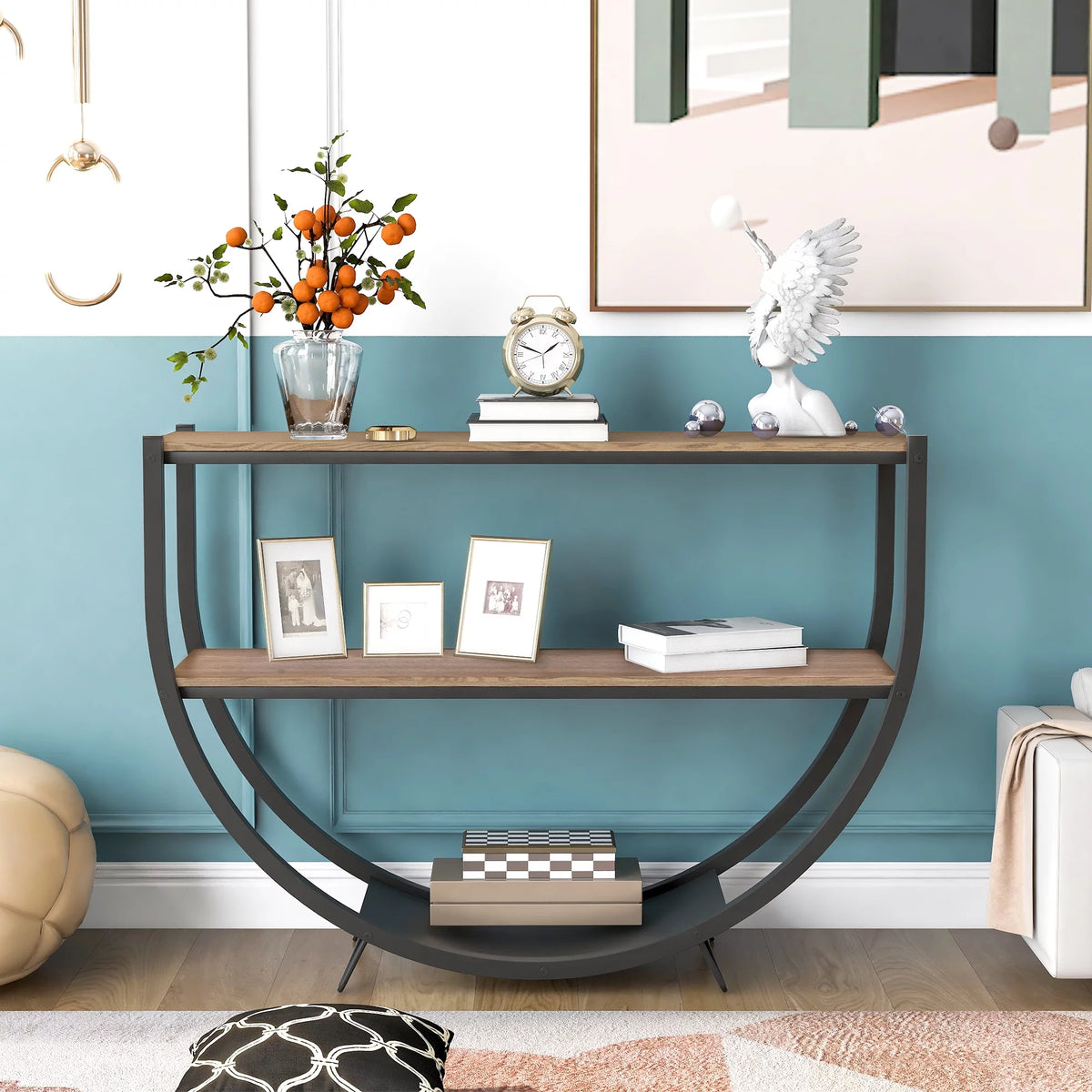 Brown Textured Metal Distressed Wood Console Table K466546