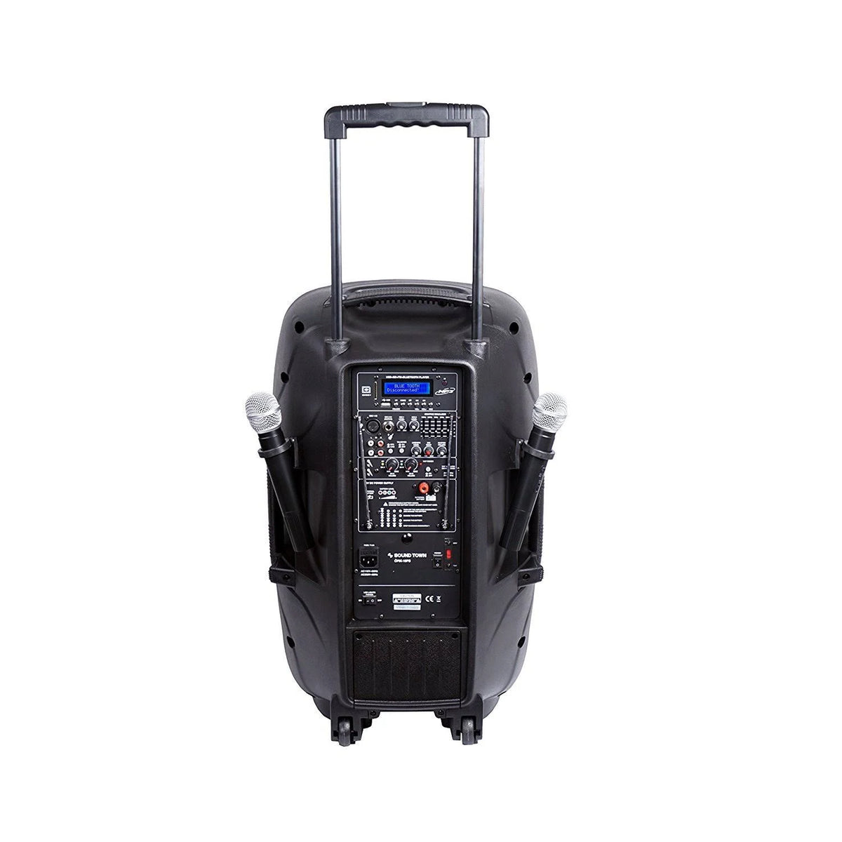 15-inch 2-Way Portable PA Speaker with Built-in Rechargeable Battery, 2 Wireless Mics, Bluetooth, USB, SD Card Reader, LED R914
