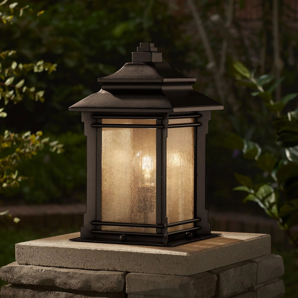 Rustic Farmhouse Outdoor Pier Mount Light Walnut Bronze Frosted Cream Glass V52301
