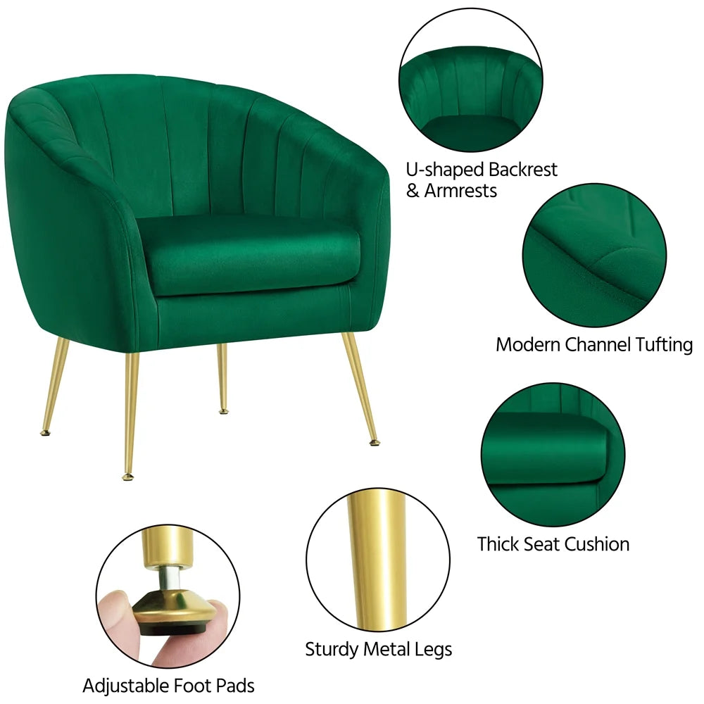 Green Channel Tufted Accent Armchair with Gold Metal Legs U243937