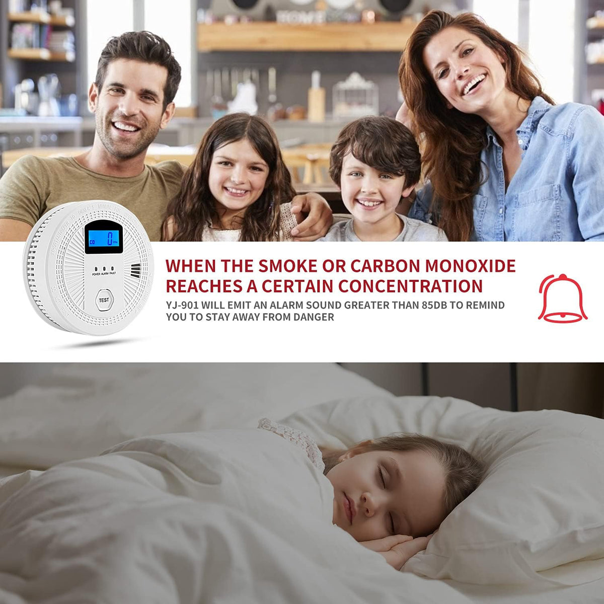 3 Pack Smoke and Carbon Monoxide Detector with LCD Display V62540