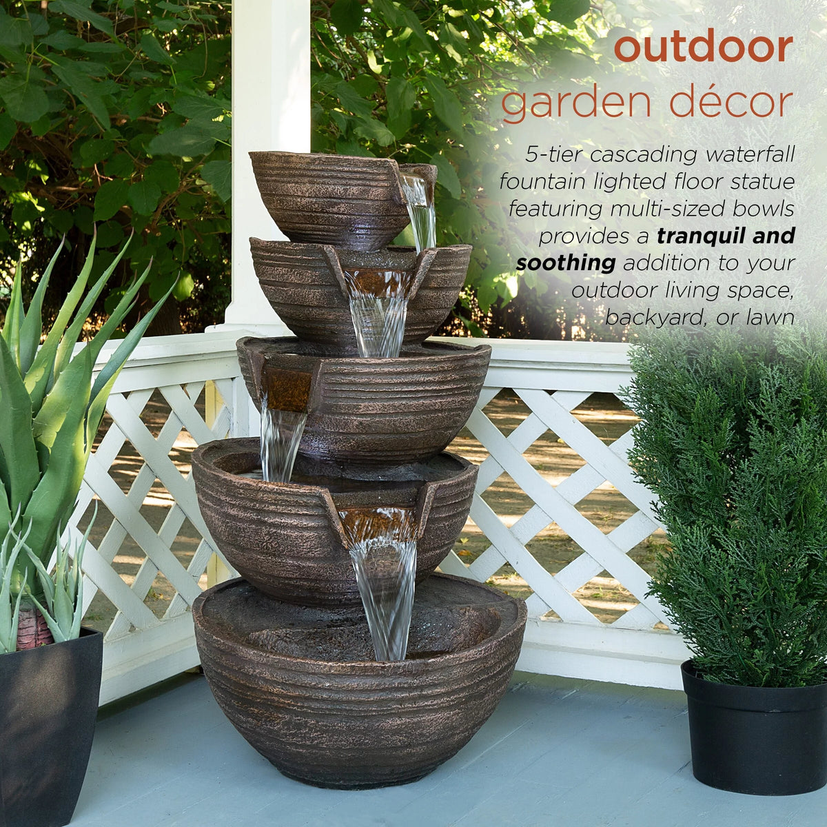 34" Tall Outdoor 5-Tier Cascading Waterfall Fountain with LED Lights D796