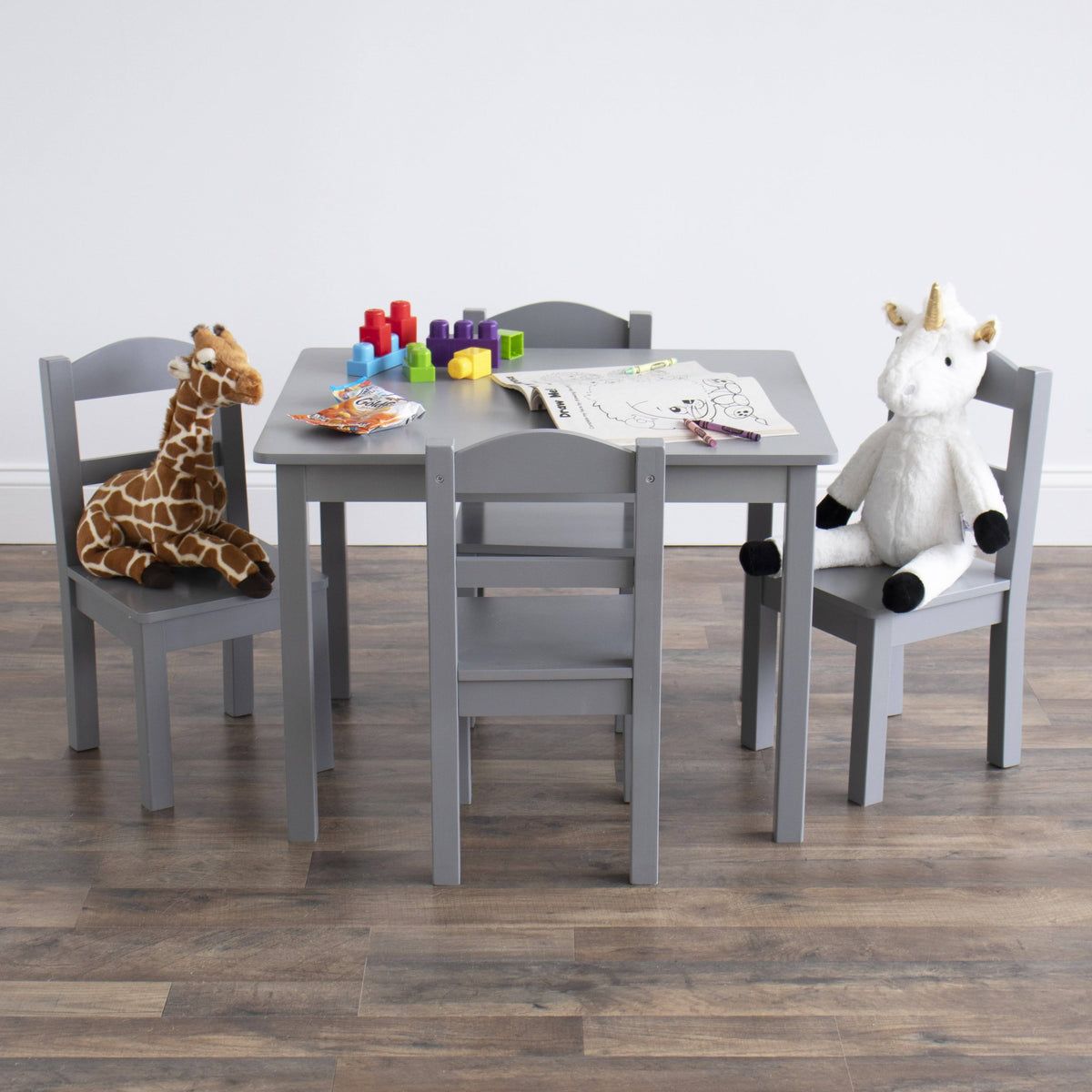 Grey Wood Kids Table and 4 Chair Set B8907